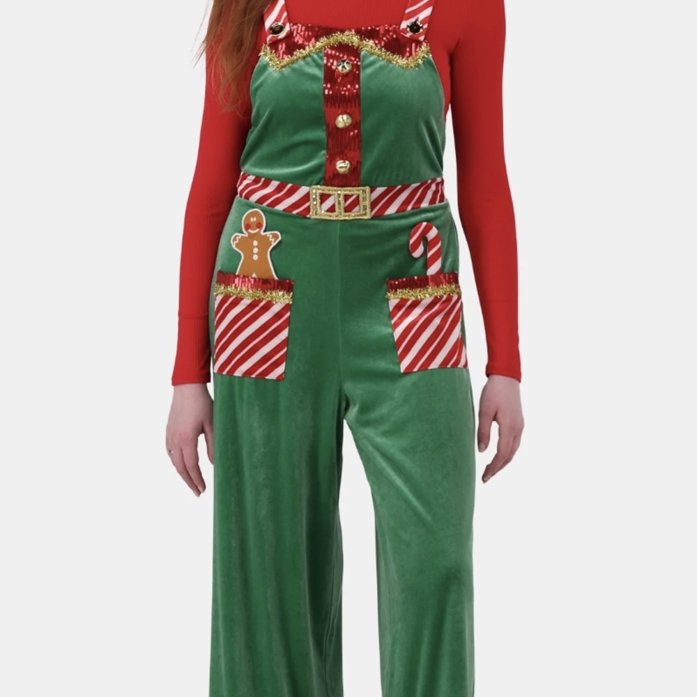 No Boundaries Festive Green and Red Jumpsuit